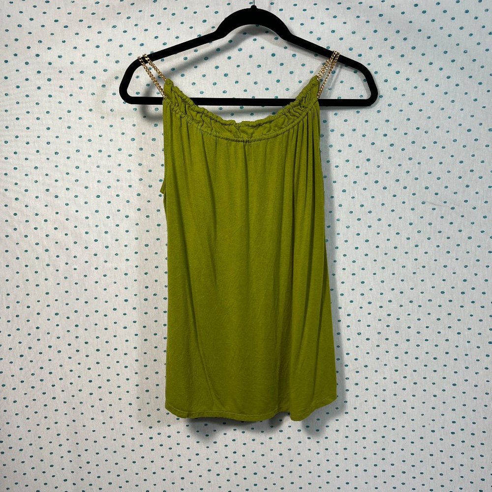 Adrienne Vittadini Studio Green w/ Gold Chain Strap Sleeveless Blouse